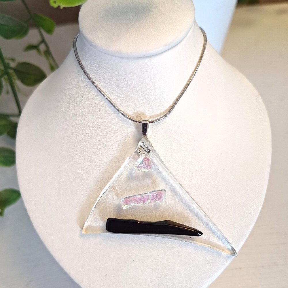 Sculptural pyramid pendant Handcrafted OOAK fused glass jewelry + necklace